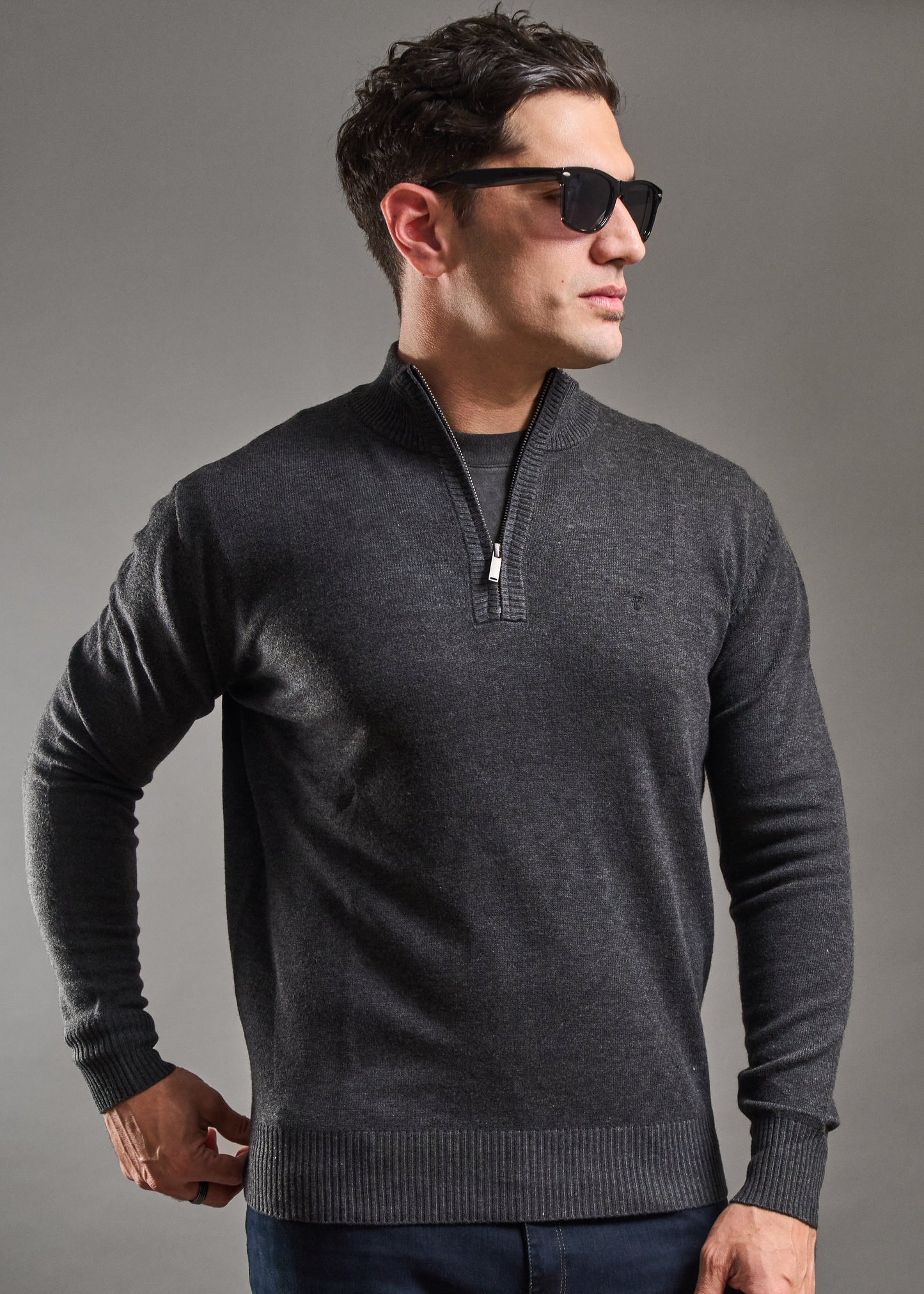 Sweater Hamilton Gris· Cuello medio cierre