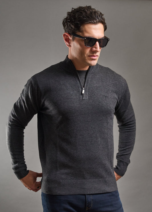 Sweater Hamilton Gris· Cuello medio cierre