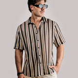 Camisa Salerno Rayas Negro Manga Corta Slim Fit