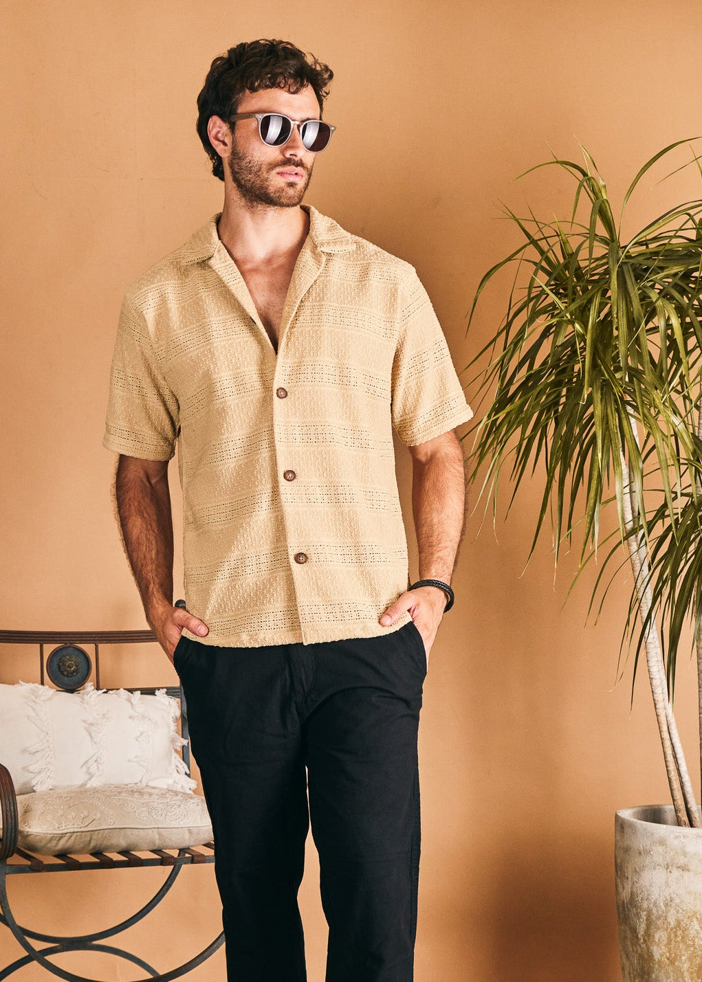 Camisa Ibiza Beige · Mangas Cortas