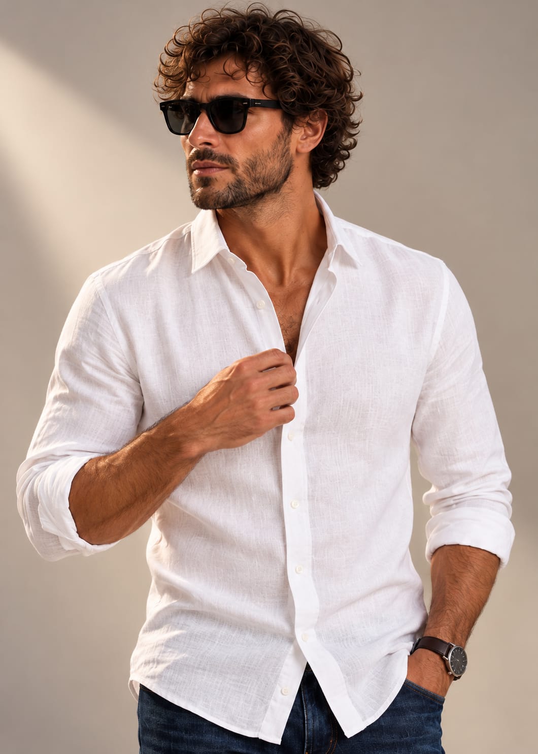 Camisa de Lino de algodon  Blanca