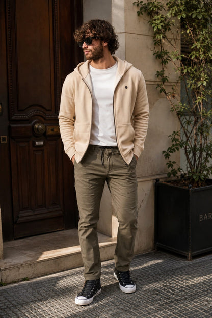 Campera con Capucha Mason Beige Frisa Slim Fit