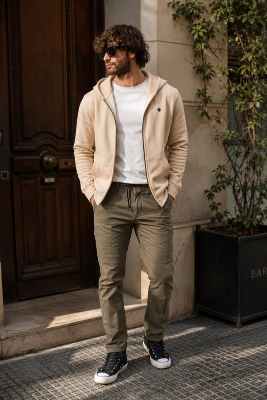 Campera con Capucha Mason Beige Frisa Slim Fit