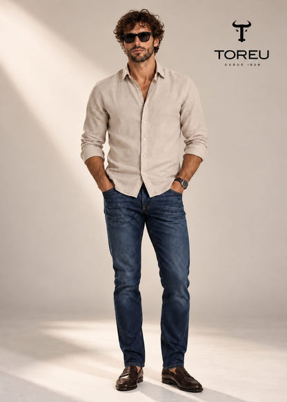 Camisa de Lino de Algodon Beig
