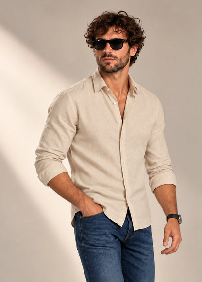 Camisa de Lino de Algodon Beig