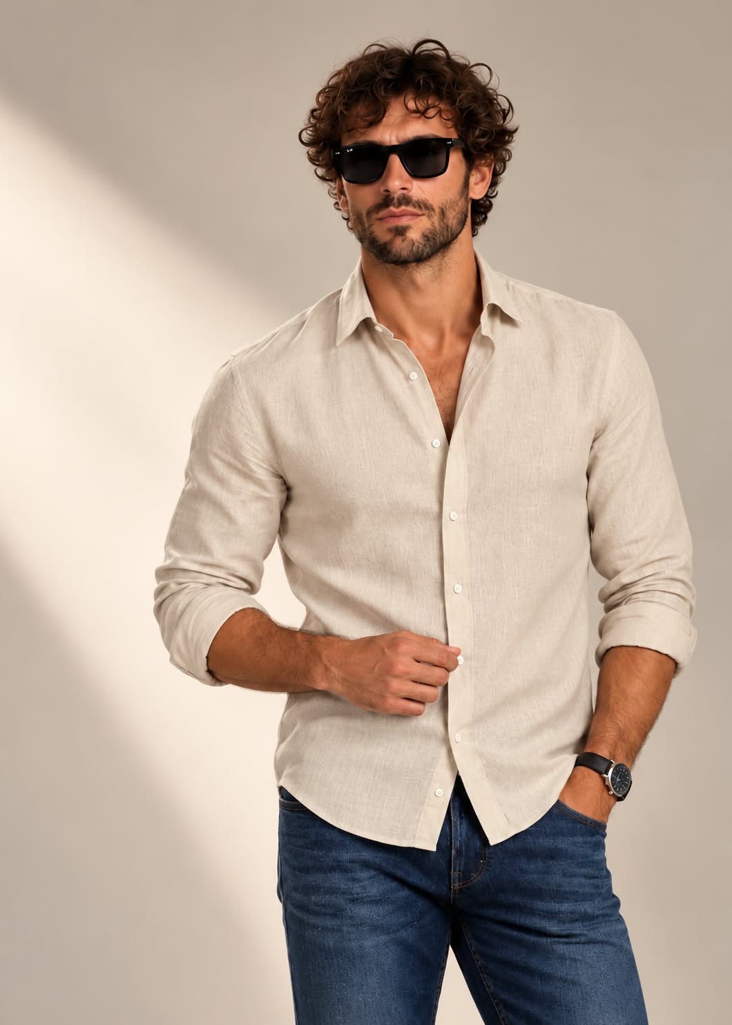 Camisa de Lino de Algodon Beig